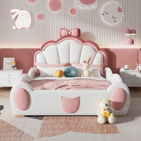 Lit d'enfant en cuir rose princesse, lit d'enfant moderne rembourré, lit d'enfant simple et design, lit d'enfant populaire avec barrière de sécurité