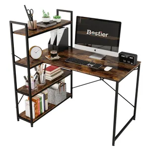 BESTIER Modern Home Wooden Computer Table Desk Mesa sa pagsusulat Escritorio de computadora l Shape Office Desks with bookcase