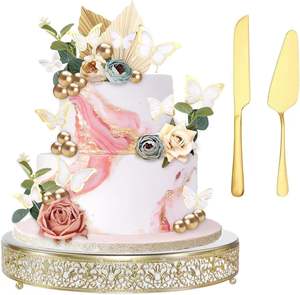 Soporte de pastel de metal decorativo único intrincadamente detallado para exhibición de pasteles en ceremonias de bodas eventos especiales - Product Image 1