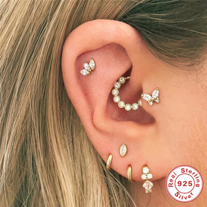 Poennis Cơ Thể Con Người Xỏ Sụn Vòng Hoop Mũi Vòng Bông Tai Với Cubic-Zirconia Sterling Bạc Mũi Nhẫn - Product Image 1