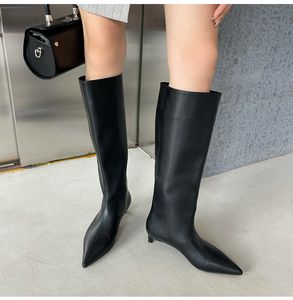 Botas Anchas de Moda Otoño-Invierno, Versión Coreana, Botas Altas con Punta en Pico, Tacón de Cuero Suave, 2025 - Product Image 4
