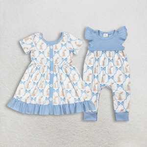 Vêtements pour bébés nouveau-nés, broderie lapin de Pâques, robe de Pâques pour filles, combinaison assortie, RTS, sans MOQ - Product Image 6