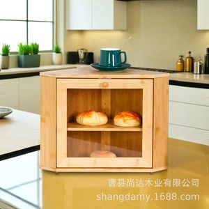 Bamboo double-layer bread box, household pastry and cake dustproof wooden box, <b>kitchen</b> decoration food storage rack - Product Image 4