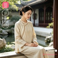 Pyjama long en coton et lin pour femmes, ensemble de style ethnique haut de gamme, printemps/été/automne, couleur unie, manches longues avec dentelle