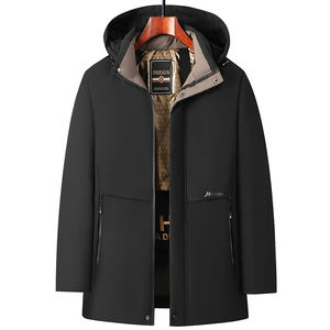 Abrigo de Invierno para Hombre, con Capucha de Terciopelo, Chaqueta de Forro Polar Cortavientos, Fibra de Bambú, Estilo Casual de Negocios, Largo, Negro, Cierre Dorado, ODM - Product Image 2