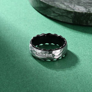 Alin 316L Edelstahl <span class=keywords><strong>Ring</strong></span> Personal isierte Anpassung Wave Edge Gold Schwarz Zirkon Herren Trau ringe - Product Image 4