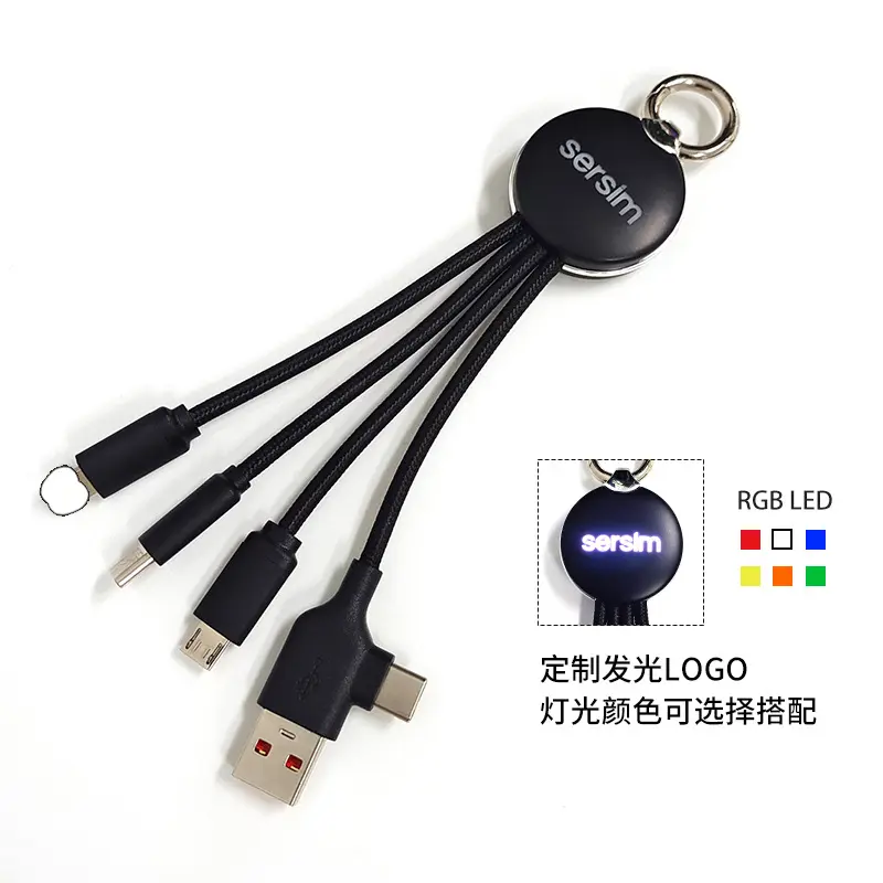 Multi charger usb cable High Quality 3 In 1 Charging Cable With LED Light For Mobile Phone