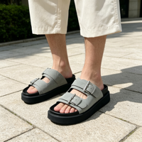 Sandales d'été respirantes à bout ouvert pour hommes, style OEM/ODM, à deux brides, plateforme, réglables, avec semelle épaisse antidérapante en métal, pour l'extérieur et la ville