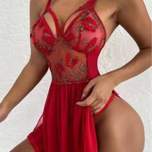 情色内衣新款透视露背连衣裙蕾丝深v裸照紧身衣睡衣氨纶女性透气 - Product Image 1
