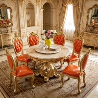 Ensemble de table à manger ronde en marbre de luxe européen, chaises de salle à manger avec cadre, revêtement en cuir PU, meubles de salle à manger pour la maison, vente en gros