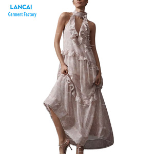 Vestido de Encaje con Botones Hecho a Mano para Mujer, Estilo Floral, Elegante, Holgado, Sin Mangas, Casual, de Gasa, Maxi - Product Image 2