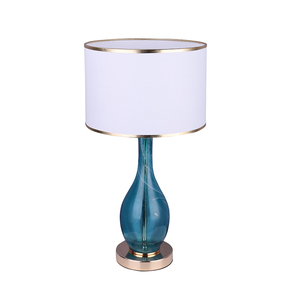 Modern PT24111 Table Lamp <b>White</b> Linen Shade Gold Edge Blue Glass-Plated Brass Body E26/E27 Decorative Lampholder Living Room - Product Image 1