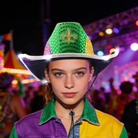 Cappello da Cowboy Luminoso con Paillettes Viola, Verde e Oro per Costume di Carnevale Mardi Gras