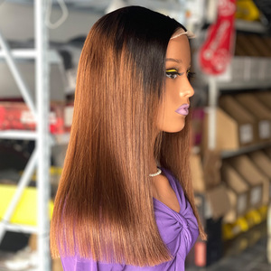 Perruque en cheveux humains 100% de haute qualité, couleur brun-roux, densité 200, cheveux longs et raides naturels avec dentelle frontale pour femmes - Product Image 3