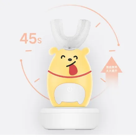 Sikat gigi silikon 360 derajat, sikat gigi berbentuk U sonik untuk bayi anak-anak usia 2-12 tahun