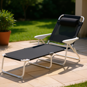 Silla Reclinable Plegable Negra de 4 Posiciones para Exteriores, Tumbona para Tomar el Sol con Almohada Extraíble y Marco de Aluminio - Product Image 2