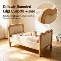 Lit pour chat en bois massif rembourré, canapé-lit pour animaux de compagnie, forme ondulée, bords arrondis, coussin doux pour chats d'intérieur