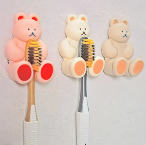 Atacado Bonito Café-Cor Silicone Urso <span class=keywords><strong>Toothbrush</strong></span> Titular com Ventosa Design Conveniente Portátil para Conjuntos De Banheiro Família - Product Image 1