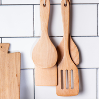 Onbeschilderde groothandel natuurlijke beukenhouten kookgereiset, houten spatel, lepel, saladevork, antiaanbak keukengerei