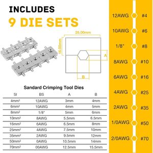 Herramienta de crimpado hidráulica YUZES de 10 toneladas, crimpadora de cables de batería de 12 AWG a 2.0 con 9 matrices, crimpadora de cables de grado industrial. - Product Image 4