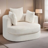 Fauteuil de salon confortable et écologique en velours côtelé, pivotant à 360°, à profil bas, rembourré de crème, pour la maison et les loisirs