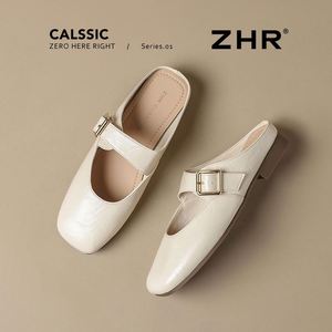 Mules pour femmes en cuir d'agneau véritable vintage français, bout fermé, plates, confortables, pour l'extérieur - Product Image 4