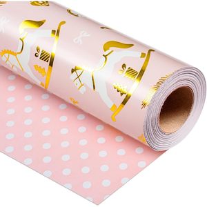 Pink Rocking Horse Christmas Wrapping <b>Paper</b> 46.8 Square Feet Coated Metallic Foil Eco-Friendly Gift Wrap For Holiday - Product Image 1