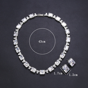 Luxuriöses Zirkonia-Schmuckset für Damen mit Großer Quadratischer Halskette und Ohrringen, Vergoldete Gliederkette, Hochzeits-Brautschmuck Geschenk CN11729 - Product Image 6