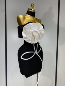 <span class=keywords><strong>Vestido</strong></span> <span class=keywords><strong>de</strong></span> <span class=keywords><strong>Fiesta</strong></span> Elegante <span class=keywords><strong>para</strong></span> <span class=keywords><strong>Mujer</strong></span>, Sexy, con Hombros Descubiertos, <span class=keywords><strong>Blanco</strong></span> con Flores, Negro, Mini, Ajustado, con Vendaje, <span class=keywords><strong>de</strong></span> Lujo, <span class=keywords><strong>para</strong></span> Celebridades, Noche, Club - Product Image 2