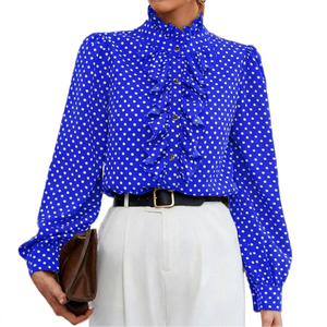 2024 Early Spring Casual Button French <b>Lace</b> <b>Collar</b> Eco-Friendly Vintage Long Sleeve Women's Blouse - Product Image 1