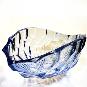 Tazón de postre multifuncional de vidrio ecológico, tazón de ensalada de cristal de tamaño grande, azul