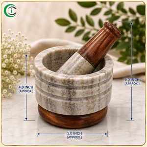 Ensemble mortier et pilon en marbre gris écologique fait main, base avec manche en bois de 5 pouces, broyeur de cuisine de luxe pour poivre et graines, design créatif - Product Image 2
