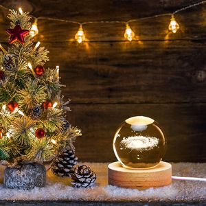 3D Art Crystal Ball Laser Engraving Solar System Blank Crystal Glass Ball Desktop Home Decor Led Night <b>Light</b> With LED Base - Product Image 1