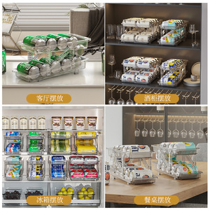 Transparent Double Layer Refrigerator Beverage <b>Storage</b> Rack With Automatic Replenishment For <b>Kitchen</b> Canned Drinks Organizer - Product Image 2