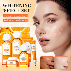 Ensemble de soins de la peau blanchissant à la vitamine C, 6 pièces, nettoyant pour le visage, tonique, sérum, crème pour les yeux, crème d'essence pour le visage, anti-âge, coffret cadeau - Product Image 1