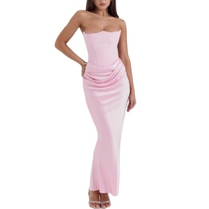 <span class=keywords><strong>Vestido</strong></span> <span class=keywords><strong>Midi</strong></span> de Satén con Hombros Descubiertos y Pliegues de Espina de Pescado, Colección Primavera 2026 Europea y Americana - Product Image 1