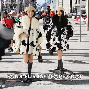 Manteau long en laine imprimé léopard pour femme, style vintage, avec col en fourrure de lapin, coupe ample, manches régulières, en cuir de vachette - Product Image 2