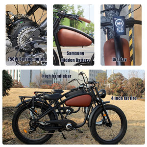 Bicyclette électrique vintage de style rétro de 26 pouces, vélo de plage cruiser café racer électronique intelligent de 48V de 750W - Product Image 3