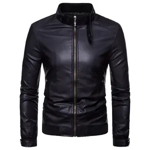 Blazer de couro masculino, jaqueta de couro para motociclista, casaco de couro pu para inverno