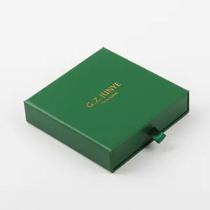 पर्यावरण के अनुकूल कागज व्यक्तिगत गत्ता छोटे हरी गहने बॉक्स के साथ अनुकूलित छोटे फिसलने दराज बॉक्स लोगो