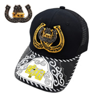 Gorra de béisbol unisex de 6 paneles con logo 3D de metal estilo occidental, de moda, con encaje, mezclilla, lona, jersey y malla, para actividades al aire libre y pesca.
