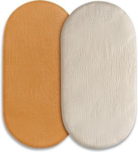 100% di cotone mussola Baby culla 2 pezzi Set morbido traspirante e resistente arancione e Beige copri materasso culla - Product Image 1