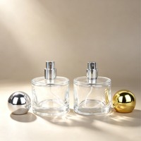 Flacon pulvérisateur en aluminium argenté transparent pour cosmétiques, 50 ml, forme cylindrique, flacon atomiseur de parfum avec couvercle rond en plastique doré