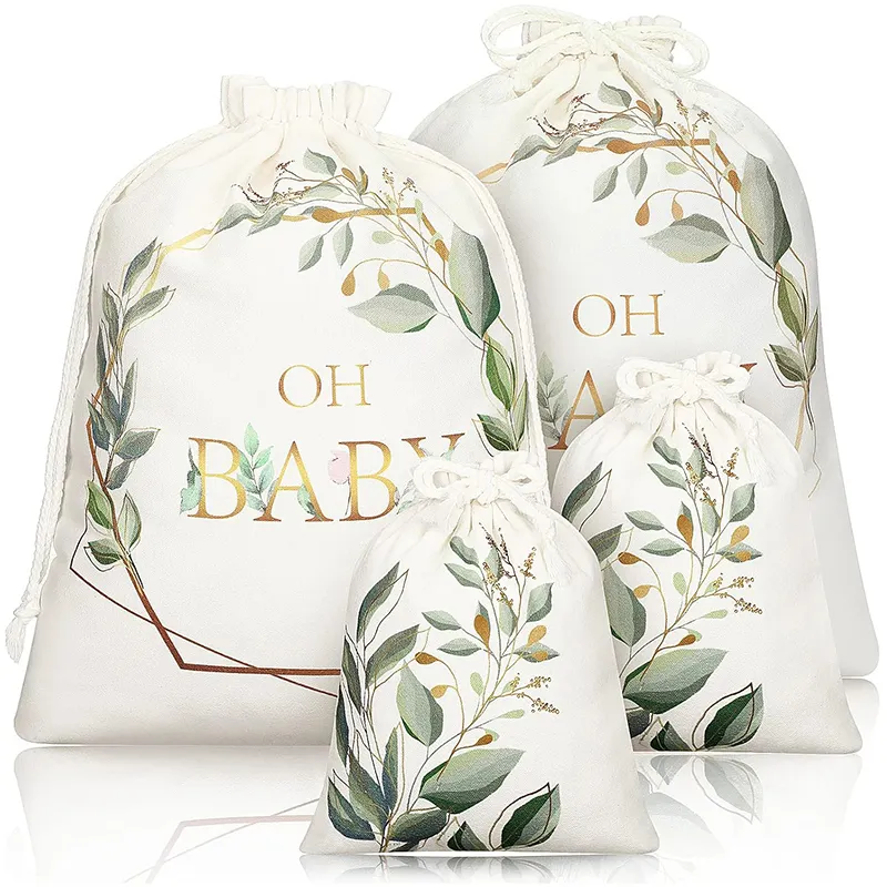 Büyük kapasiteli dijital baskılı bebek duş hediye keseleri İpli tuval parti Favor çanta