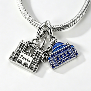 Colgante de recuerdo rectangular de la Catedral de Notre Dame de París, chapado en plata, de aleación de zinc, con esmalte duro, temática religiosa - Product Image 3