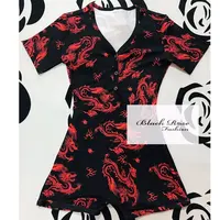 Negro Rosa moda Y dragón pijama mameluco adulto mono verano onesie para las mujeres