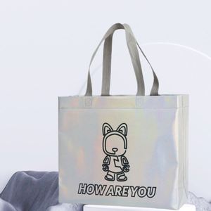 Promotional Fashion Recycled <b>Glitter</b> Holographic Laser Iridescent Silver Gift Shopping <b>Bag</b> Tote Non-woven <b>Bag</b> - Product Image 1