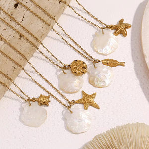 Модные украшения в морском стиле: подвески-ракушки и морские звезды из нержавеющей стали с покрытием из 18-каратного золота, пляжные кулоны-подвески. - Product Image 3