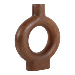 Vaso in Ceramica Rotondo con Dettagli in Legno di Mango per Soggiorno, Vaso Decorativo per Fiori, Esposizione per Ufficio, Stile Casual - Product Image 3