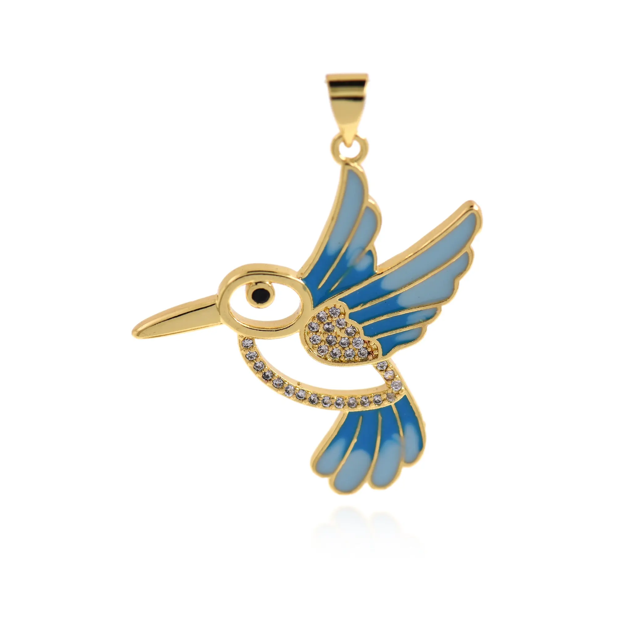 Elegant Feminine Minimalist Copper Jewelry Gold Plated Necklace Hummingbird Pendant Enamel Zircon Bird Charm